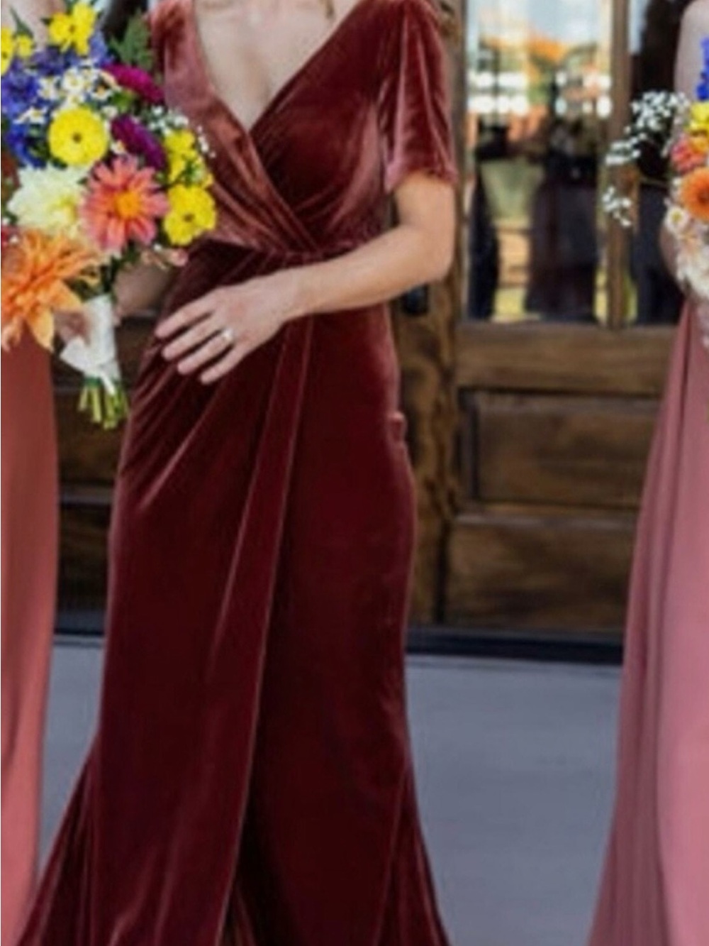 Reverly plus Elegant Brown Velvet Wrap Maxi Dress - Picture 9 of 10